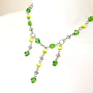 Green Beaded Chain Necklace with Toggle